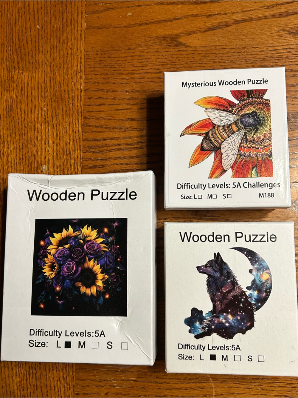 Set of 3 Wooden Puzzles with Colorful Art